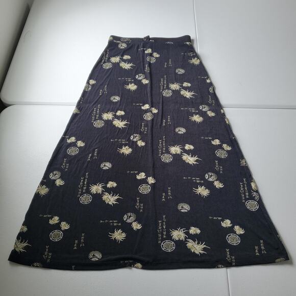 Susan Lawrence Dresses & Skirts - 90s Asian y2k Skirt Womens Medium Black Floral A-Line Long Stretch Boho Jersey
